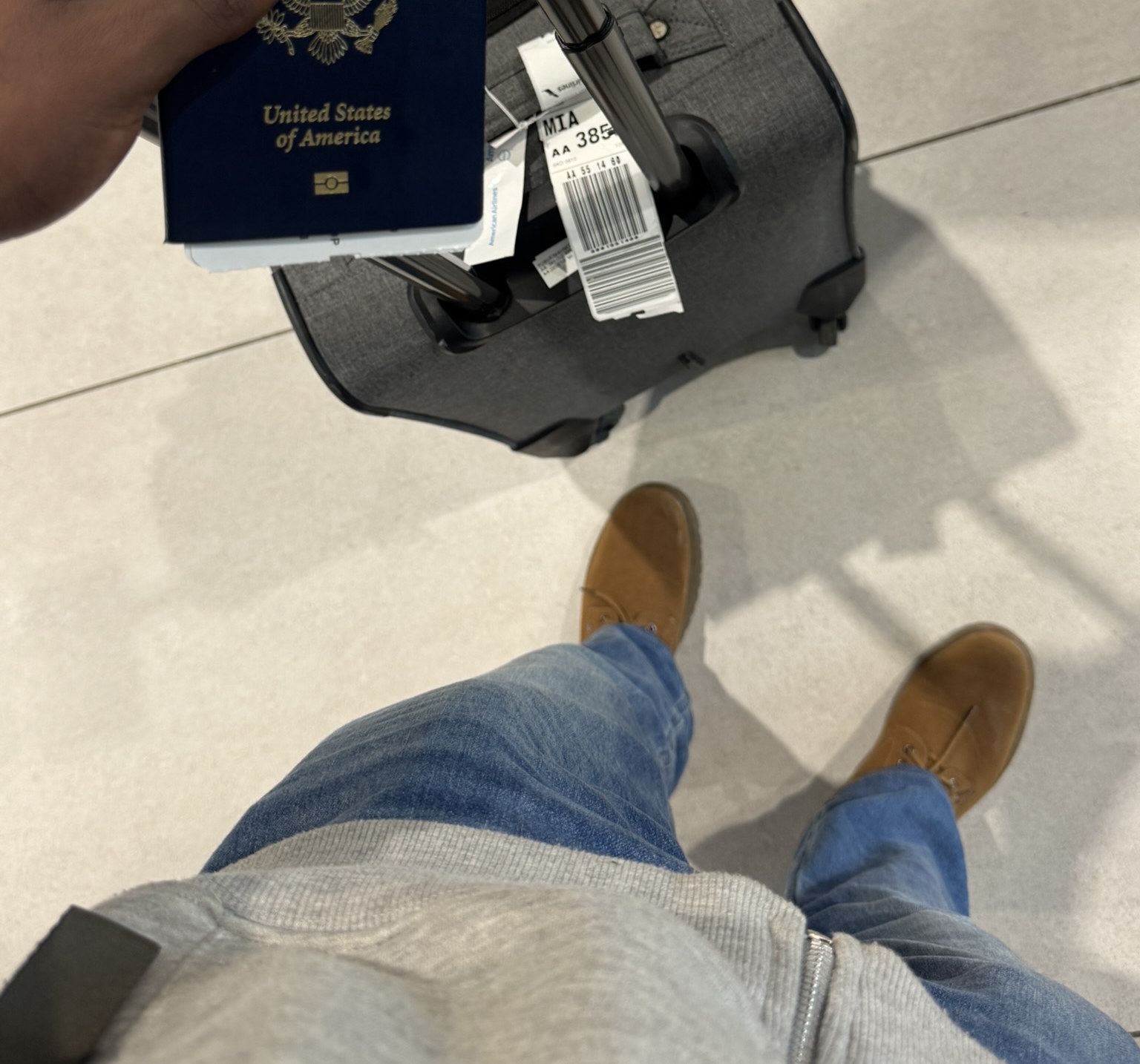 Airport travel moment before flying to Honduras